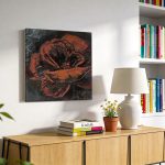 Roos in Roest en Schaduw, Bloemen & Stilleven schilderij aan de muur in interieur
