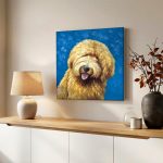 Vrolijke Goudharige Hond, Dieren schilderij aan de muur in interieur