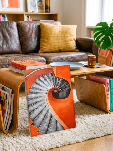 Wenteltrap in Oranje, Abstract & Modern schilderij aan de muur in interieur
