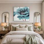 Turquoise Klaproos in Close-up, Bloemen & Stilleven schilderij aan de muur in interieur