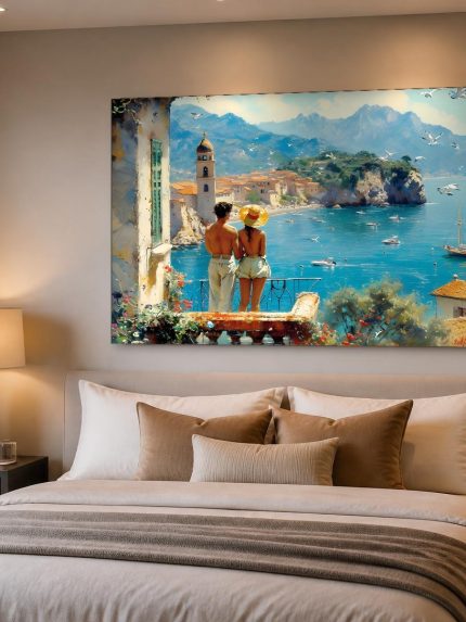 Uitzicht Samen op de Kust, Natuur & Landschap schilderij aan de muur in interieur