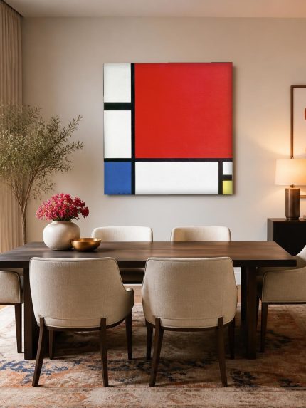 Compositie in Rood, Blauw en Geel (naar Mondriaan), Abstract & Modern schilderij aan de muur in interieur