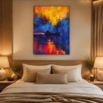 Bootje in gouden avondgloed, Natuur & Landschap schilderij aan de muur in interieur