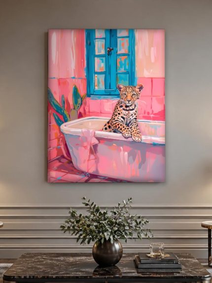 Luipaard in de Badkuip, Dieren schilderij aan de muur in interieur