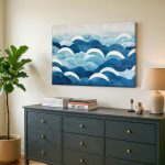 Golvende Zee in Blauw, Natuur & Landschap schilderij aan de muur in interieur