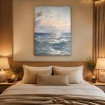 Golven onder Wolkenlucht, Natuur & Landschap schilderij aan de muur in interieur