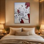 Magnolia in bloei met vlinder, Bloemen & Stilleven schilderij aan de muur in interieur