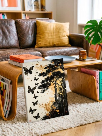 Vlinderzwerm bij Gouden Pijnboom, Dieren schilderij aan de muur in interieur