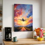 Landing in Gouden Licht, Natuur & Landschap schilderij aan de muur in interieur