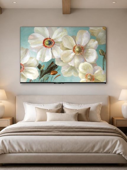 Witte Anemonen in Bloei, Bloemen & Stilleven schilderij aan de muur in interieur