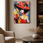 Dame met Rode Hoed, Mensen & Portretten schilderij aan de muur in interieur