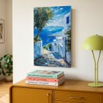 Zonnig Steegje op Mykonos, Natuur & Landschap schilderij aan de muur in interieur