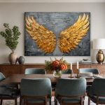 Gouden Vleugels in Reliëf, Dieren schilderij aan de muur in interieur