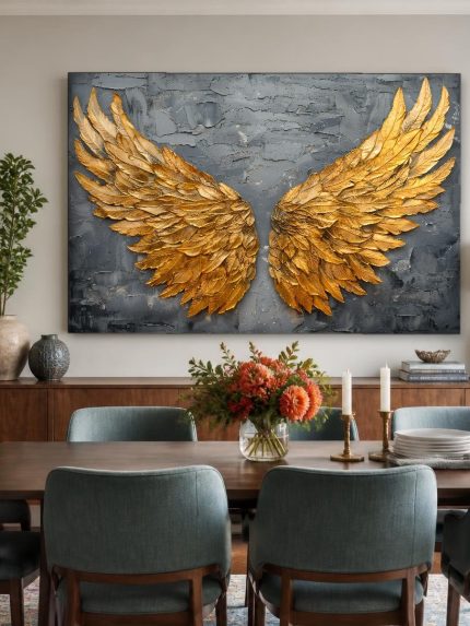 Gouden Vleugels in Reliëf, Dieren schilderij aan de muur in interieur