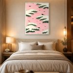 Roze Vogelwolken, Dieren schilderij aan de muur in interieur