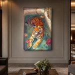 Tijger in bad, Dieren schilderij aan de muur in interieur