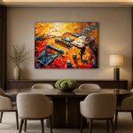 Elektrische Gitaar in Vuurkleuren, Mensen & Portretten schilderij aan de muur in interieur