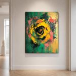 Gele Roos in Vuur, Bloemen & Stilleven schilderij aan de muur in interieur
