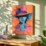 Vrouw met Hoed in Vurige Kleuren, Mensen & Portretten schilderij aan de muur in interieur