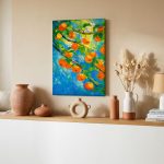 Rijpe Sinaasappels aan de Tak, Bloemen & Stilleven schilderij aan de muur in interieur