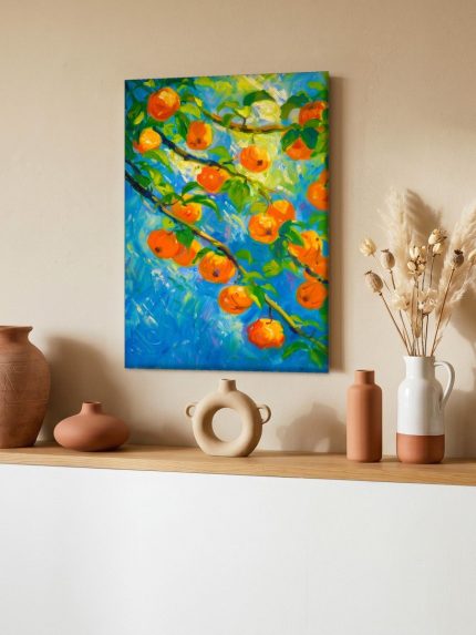 Rijpe Sinaasappels aan de Tak, Bloemen & Stilleven schilderij aan de muur in interieur