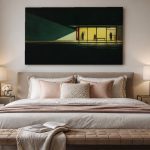 Stille Tramhalte in de Nacht, Steden & Skylines schilderij aan de muur in interieur
