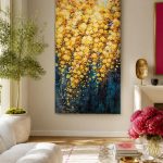 Gouden Bloesem, Bloemen & Stilleven schilderij aan de muur in interieur