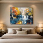 Waterval in herfstkleuren, Natuur & Landschap schilderij aan de muur in interieur