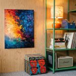 Vuur en Nacht in Kleur, Abstract & Modern schilderij aan de muur in interieur