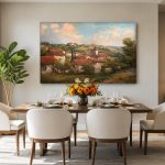 Toscaans dorp in de heuvels, Natuur & Landschap schilderij aan de muur in interieur