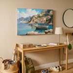 Kleurrijke Baai aan de Amalfikust, Natuur & Landschap schilderij aan de muur in interieur