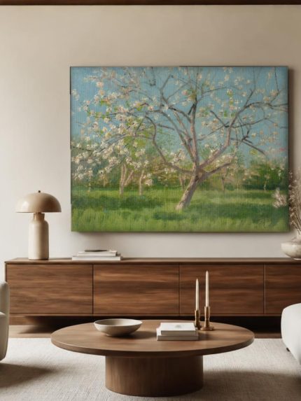 Bloeiende Appelboom in de Boomgaard, Bloemen & Stilleven schilderij aan de muur in interieur