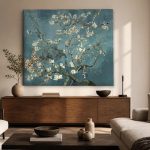 Amandelbloesem (naar Van Gogh), Bloemen & Stilleven schilderij aan de muur in interieur