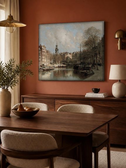 Gracht met Munttoren (naar Klinkenberg), Steden & Skylines schilderij aan de muur in interieur