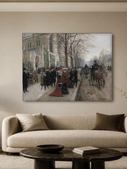 Parijse Straatscene (naar Jean Béraud), Steden & Skylines schilderij aan de muur in interieur