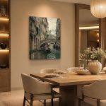 Gondelvaart bij de brug (naar Rubens Santoro), Steden & Skylines schilderij aan de muur in interieur