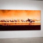 Flamingokolonie in Gouden Gloed, Dieren schilderij aan de muur in interieur