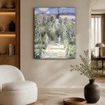 Zonnebloementuin (naar Monet), Bloemen & Stilleven schilderij aan de muur in interieur