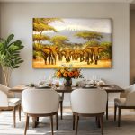 Olifantenkudde bij de Kilimanjaro, Dieren schilderij aan de muur in interieur