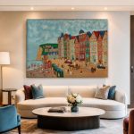 Badplaats aan Zee (naar Vivin), Natuur & Landschap schilderij aan de muur in interieur