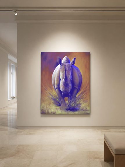 Stormende Neushoorn, Dieren schilderij aan de muur in interieur