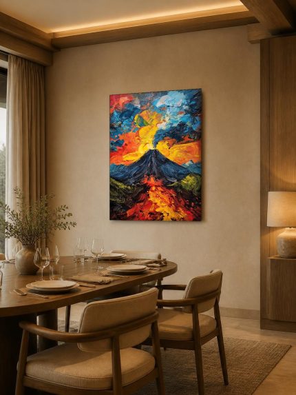 Vulkaan in vuur, Natuur & Landschap schilderij aan de muur in interieur