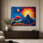 Vulkaan in Vurige Gloed, Natuur & Landschap schilderij aan de muur in interieur