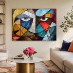 Kubistisch Dubbelportret, Mensen & Portretten schilderij aan de muur in interieur