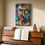 Kubistisch Portret met Leesboek, Mensen & Portretten schilderij aan de muur in interieur