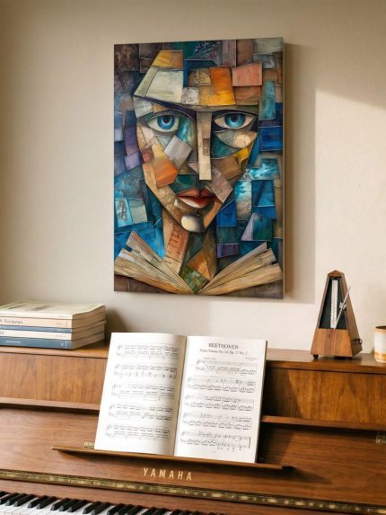 Kubistisch Portret met Leesboek, Mensen & Portretten schilderij aan de muur in interieur