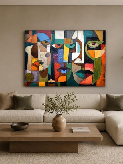 Kleurrijke Gezichten, Mensen & Portretten schilderij aan de muur in interieur