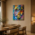 Cubistisch Vrouwenprofiel, Mensen & Portretten schilderij aan de muur in interieur