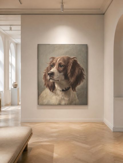 Spaniël met Warme Blik, Dieren schilderij aan de muur in interieur