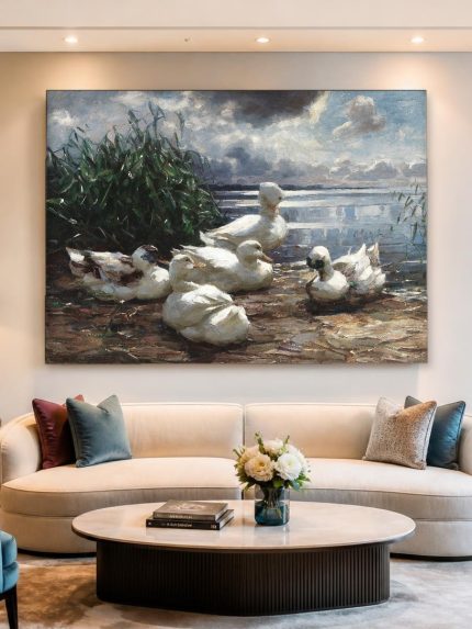 Eenden aan het Water (naar Alexander Koester), Dieren schilderij aan de muur in interieur